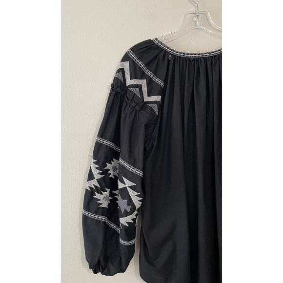 Journal Standard Size F Black Embroidered Peasant Blouse Bohemian Vacation - Picture 4 of 11